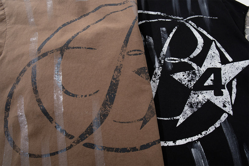 Chemise à manches courtes et col polo – Polo graffiti patchwork camouflage avec pinceau