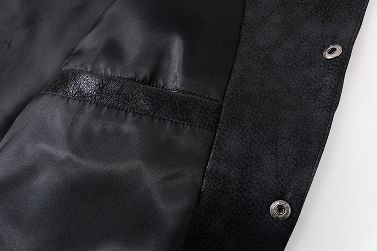 Veste trucker noire en similicuir PU – Style punk streetwear et moto