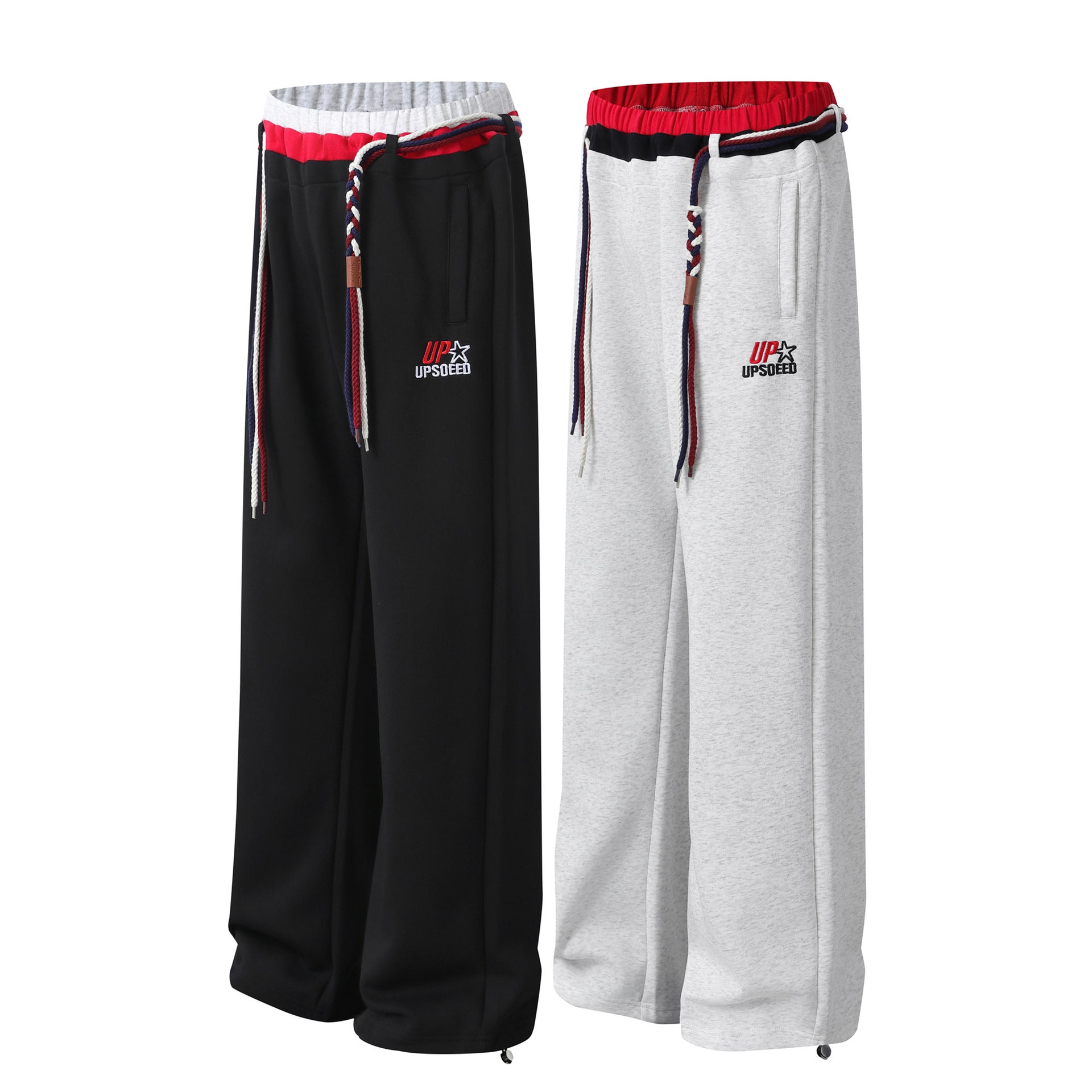 Pantalon de survêtement à jambes larges avec double ceinture et cordon tressé