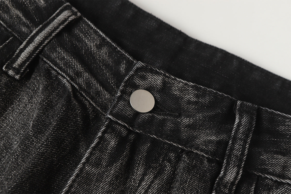 Jean baggy noir déchiré – Pantalon en denim délavé à jambe large
