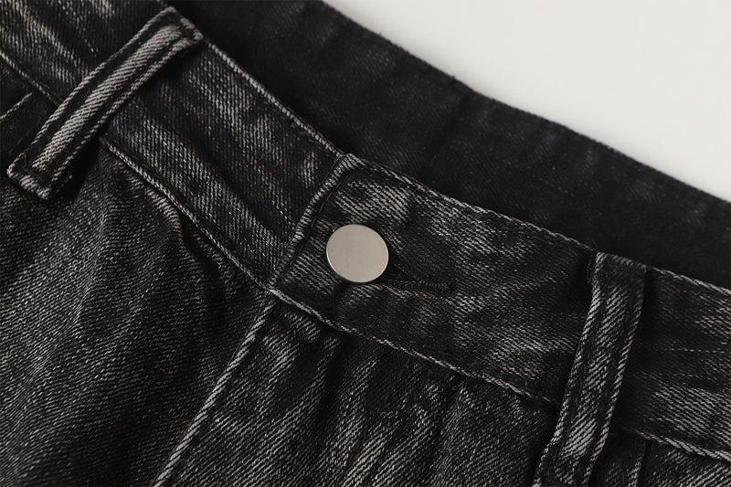 Jean baggy noir déchiré – Pantalon en denim délavé à jambe large