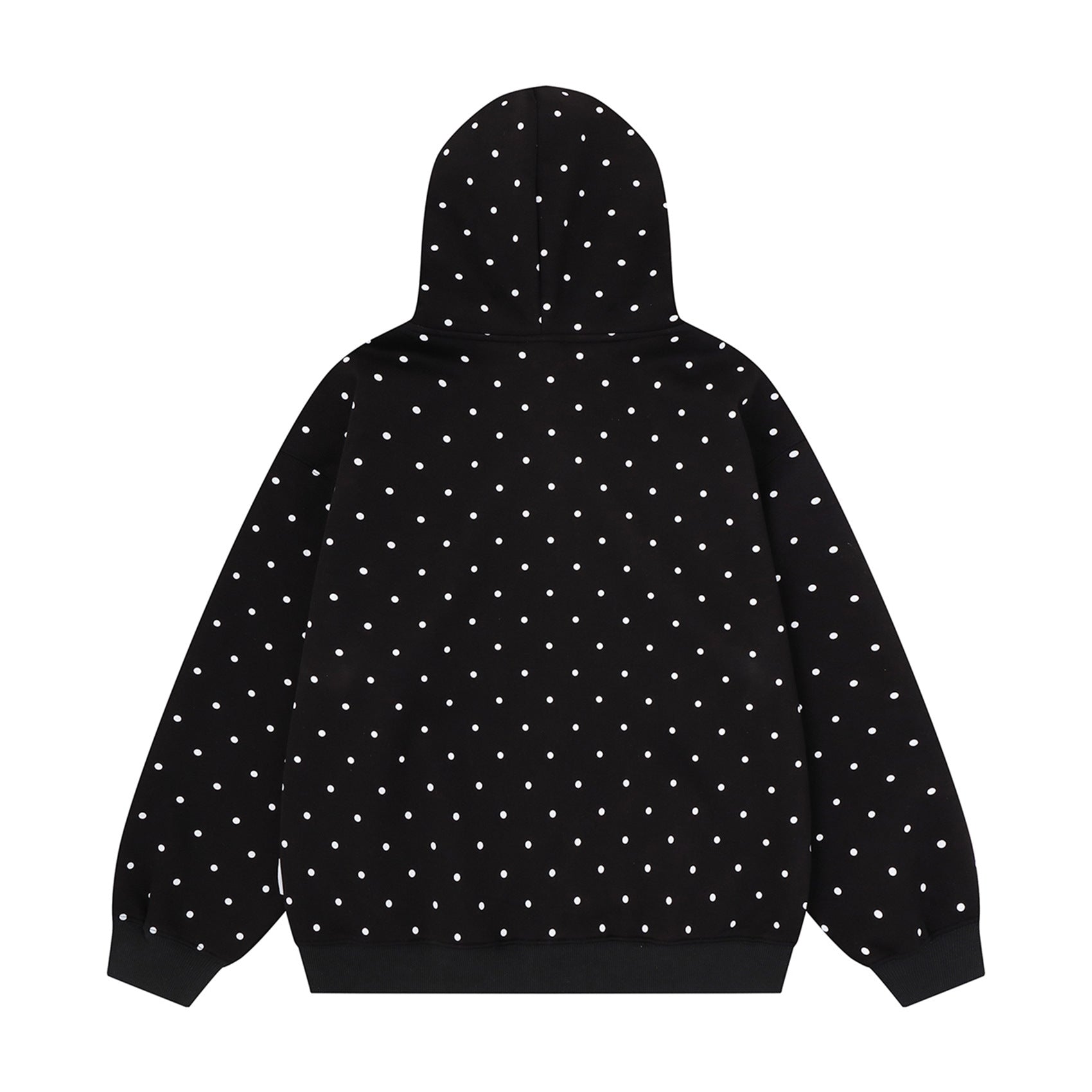 Polka Dot Zip-Up Hoodie with 3D Cat Patch & Star Embroidery – Oversized Unisex