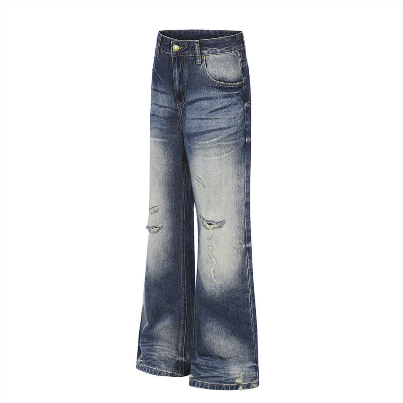 Wide Leg Distressed Jeans – Men's Vintage Wash Flare Denim Pants