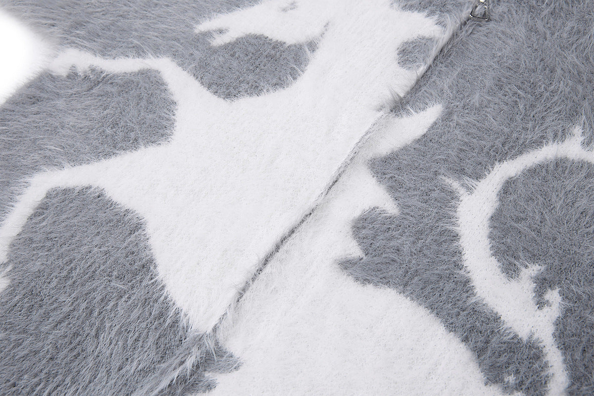 Sweat à capuche zippé en maille duveteuse – Motifs licorne et étoiles