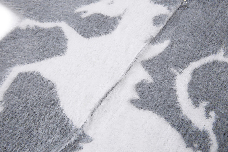 Sweat à capuche zippé en maille duveteuse – Motifs licorne et étoiles