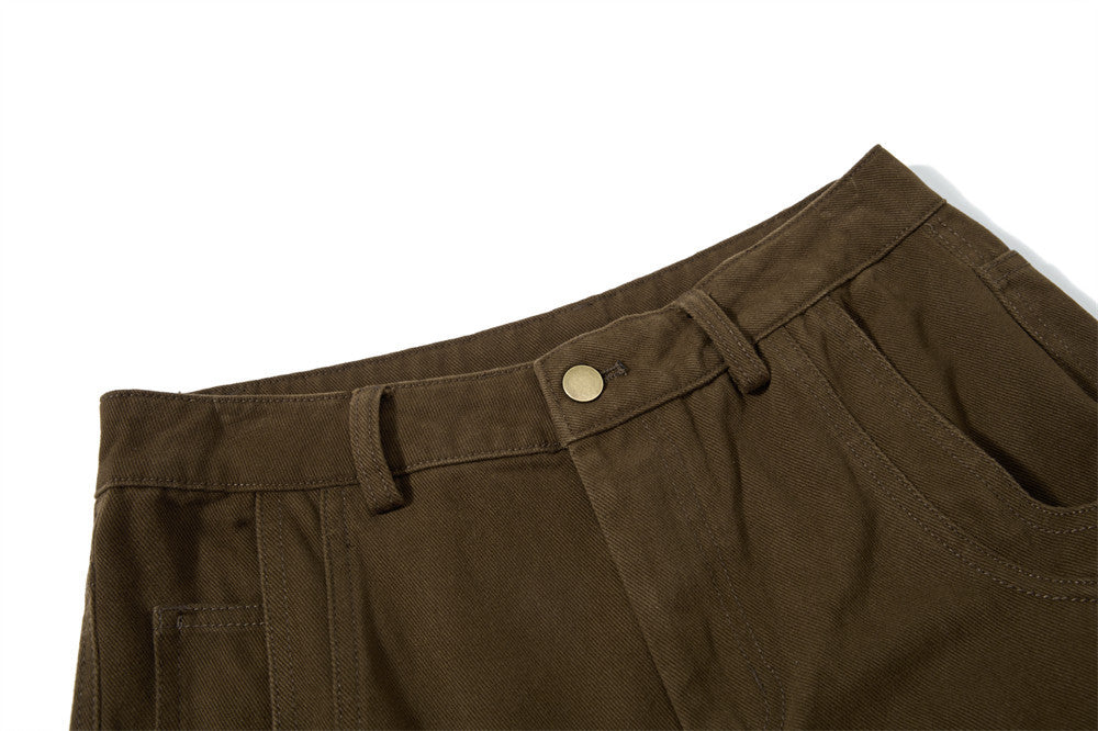 Men's Deconstructed Flare Cargo Pants with Ruched Pockets & Zip Detail