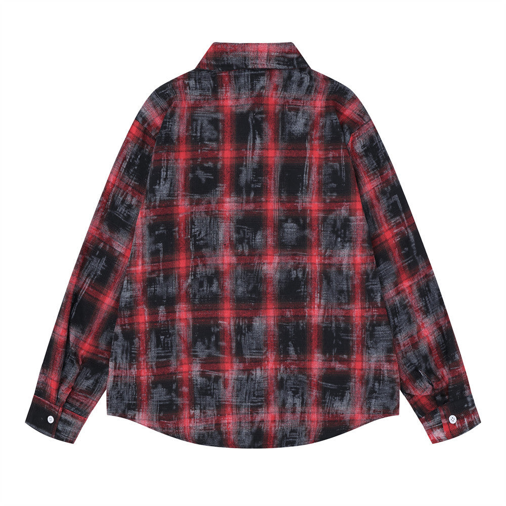 Plaid Long Sleeve Shirt Men – Oversized Flannel with Portrait Graphic Print
