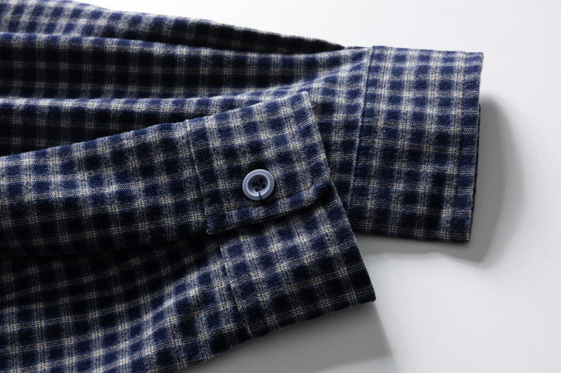 Men's Plaid Flannel Oversized Button-Down Shirt with Embroidered Pocket Patch