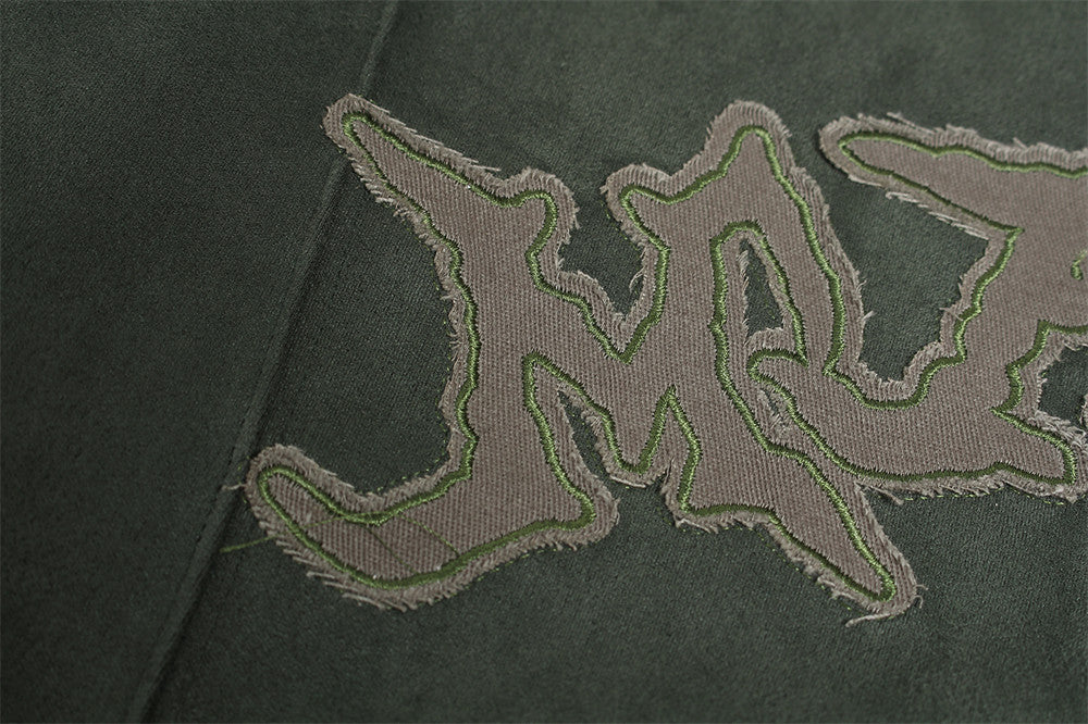 Baggy Zip Up Hoodie with Letter Appliqué — Oversized Streetwear Zip Hoodie