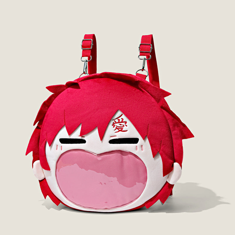 Naruto Gaara Character Plush Shoulder Bag - Unique 3D Design with Transparent Mouth Pocket