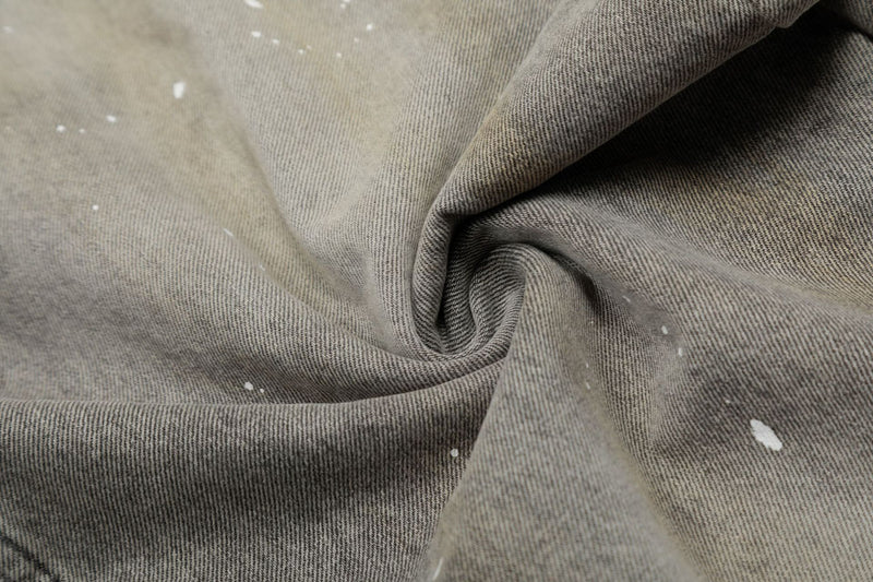 Jean baggy à jambes larges – Denim gris délavé à l’acide avec éclaboussures de peinture
