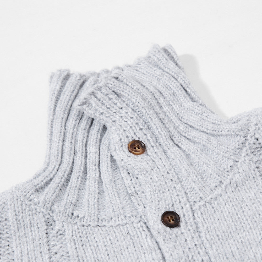 Pull homme en maille torsadée à col montant zippé – Pull oversize à patte boutonnée