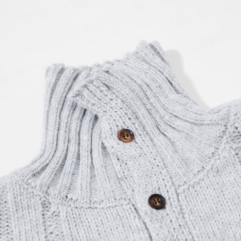 Pull homme en maille torsadée à col montant zippé – Pull oversize à patte boutonnée