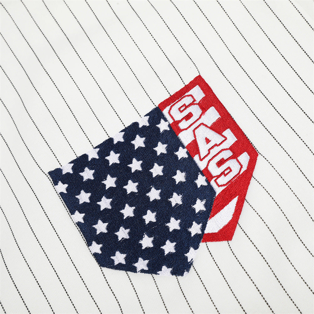 ピンストライプ ジップアップフーディー スター刺繍＆アメリカ国旗パッチ
