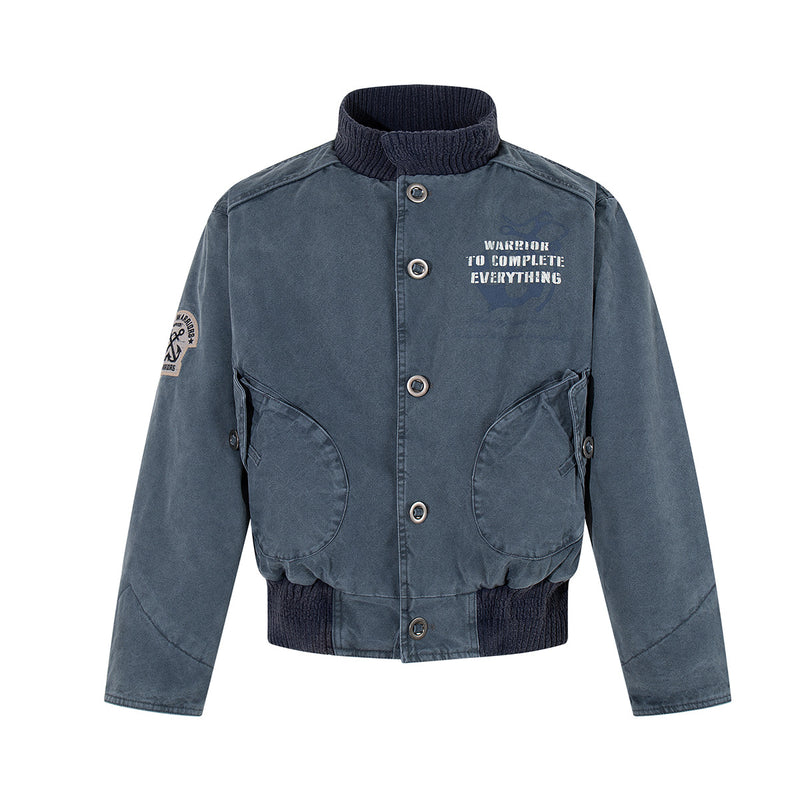 Men's Vintage Washed Bomber Jacket – Padded American Flight Jacket in Blue