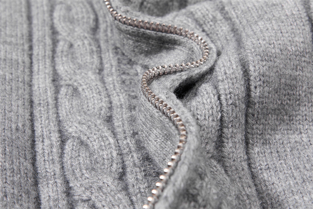 Sweat à capuche zippé en maille torsadée à motif losanges et capuche à cordon