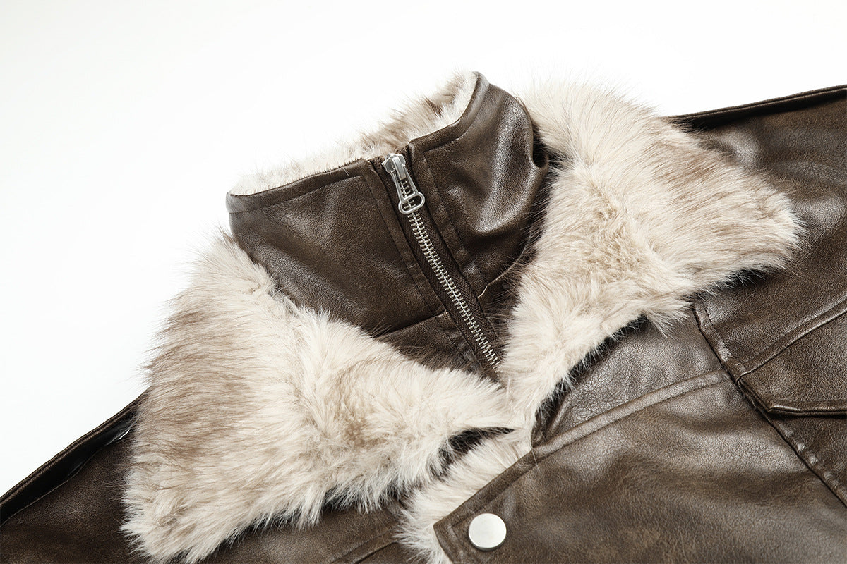 Faux Leather Fur-Lined Bomber Jacket – Cold Weather Motorcycle Jacket with