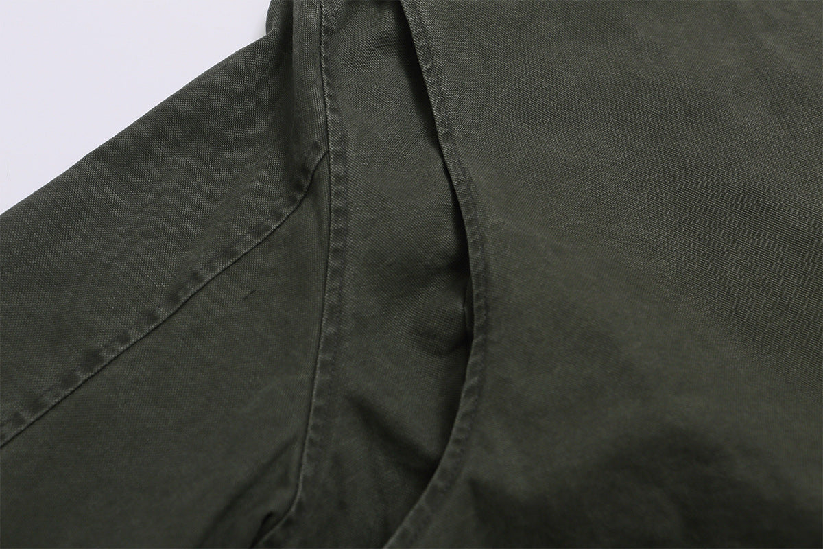 Men's Washed Asymmetric-Zip Moto Jacket with Epaulettes