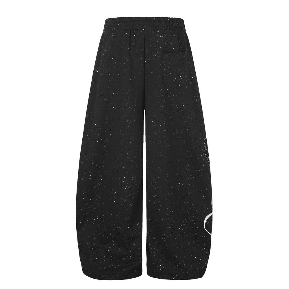 Wide-Leg Sweatpants with Glitter Fabric & Script Graphic Print