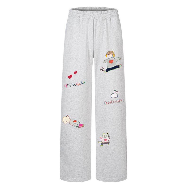 Sweathose mit weitem Bein, Cartoon-Charakter-Print und elastischem Bund