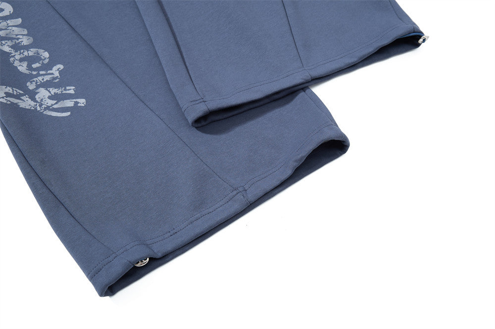 Men's Wide-Leg Sweatpants with Letter Print & Contrast Ribbed Waistband