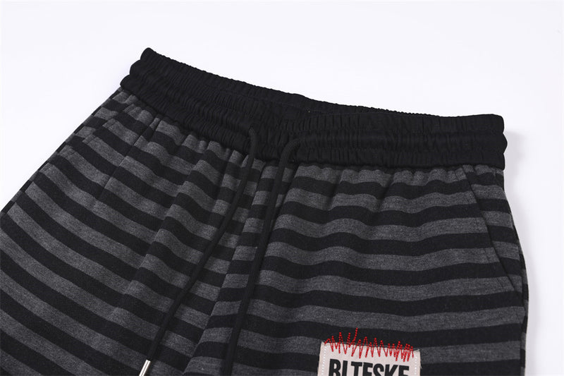 Pantalon de survêtement rayé à jambes larges – Homme, imprimé patchwork graphique punk, coupe droite décontractée