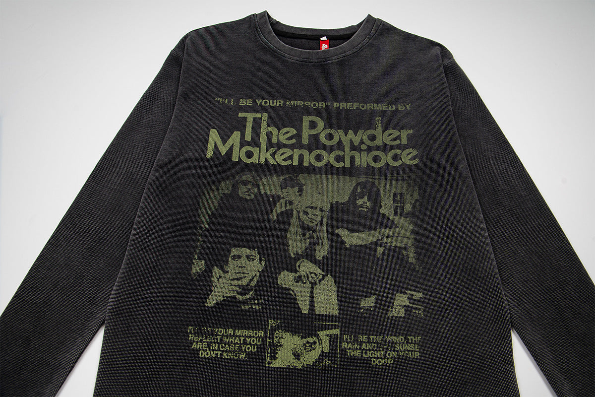 Vintage Rock Graphic Thermal-Longsleeve – Verwaschenes Schwarz