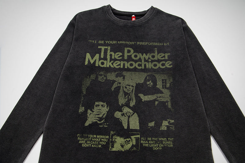 Vintage Rock Graphic Thermal-Longsleeve – Verwaschenes Schwarz