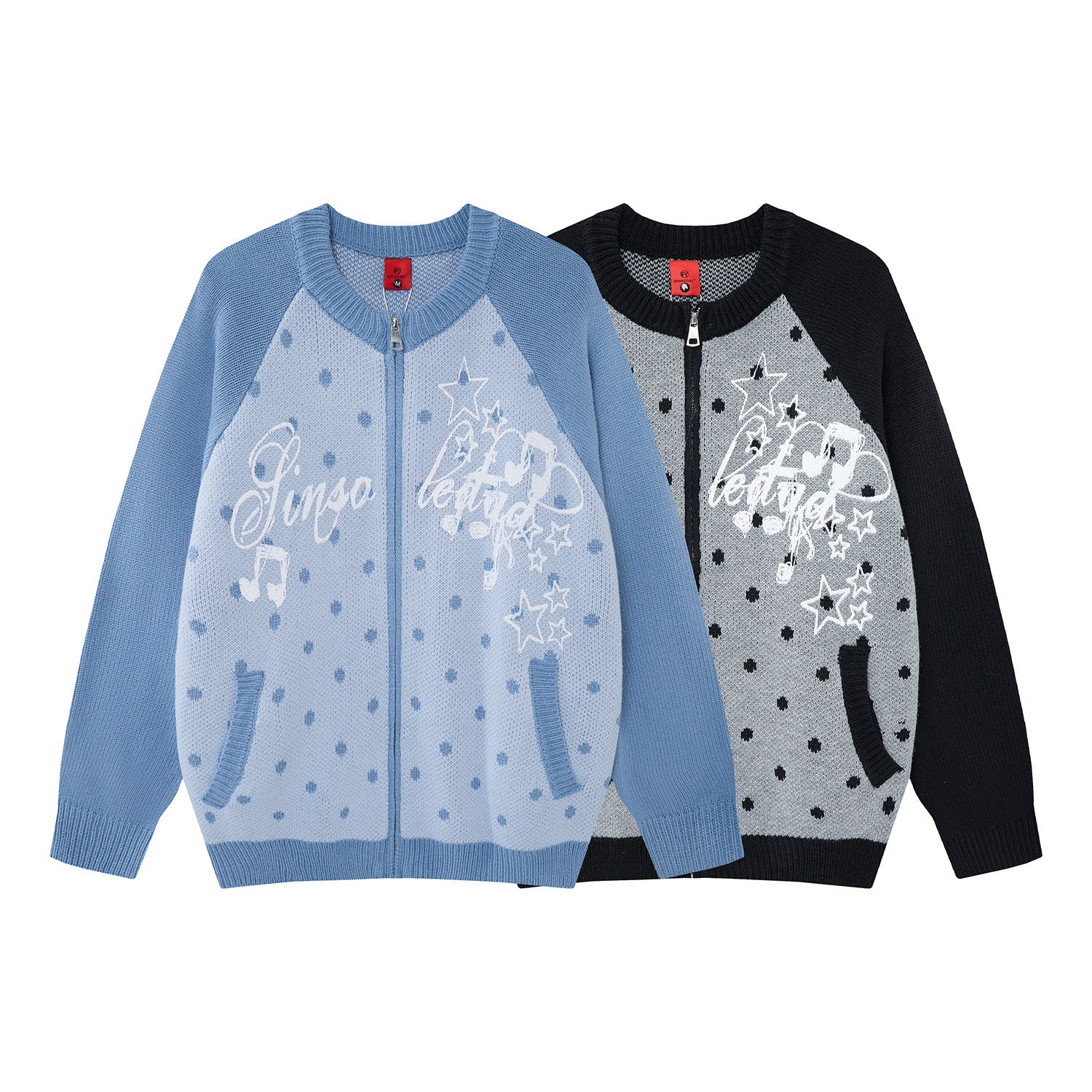 Cardigan en maille zippé à pois avec motif étoile et notes de musique