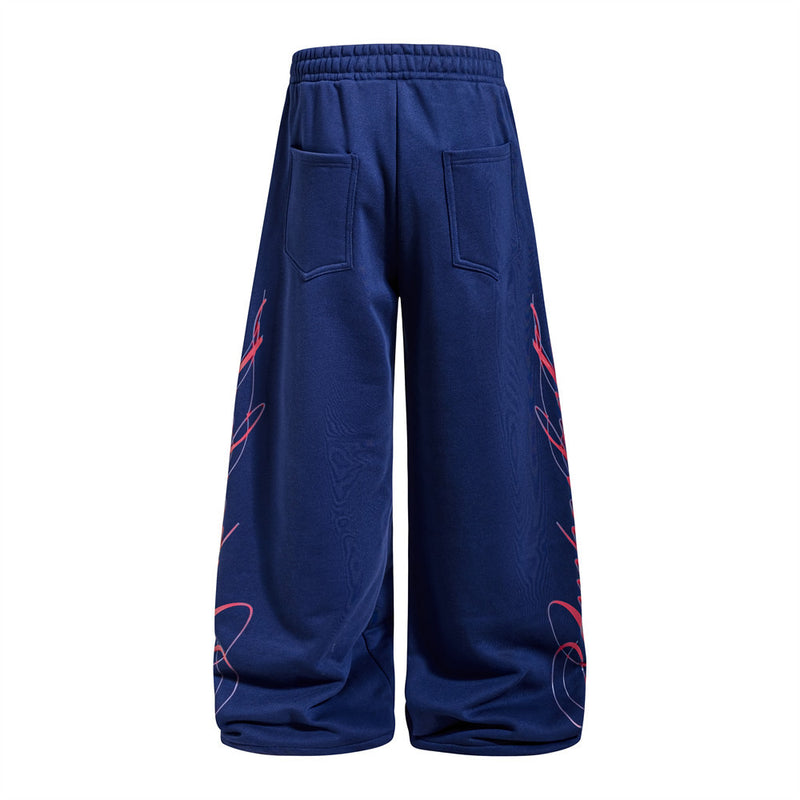 Men's Wide-Leg Sweatpants with Graffiti Print – Oversized Fit, Drawstring Waist