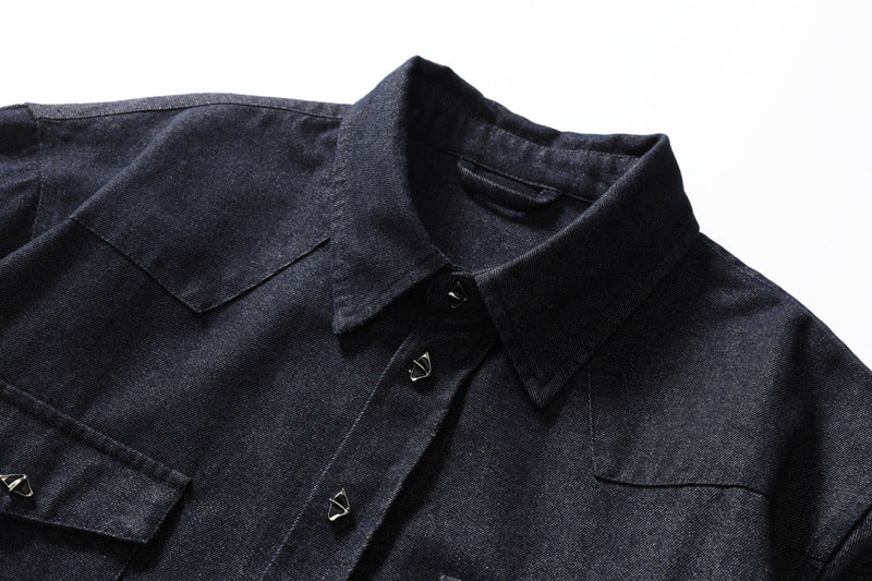 Men's Long Sleeve Button-Up Denim Shirt – Relaxed Fit Workwear Overshirt