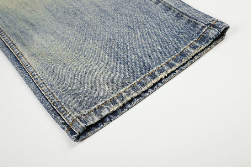 Jean baggy bleu clair à poches léopard – Denim large délavé et déchiré