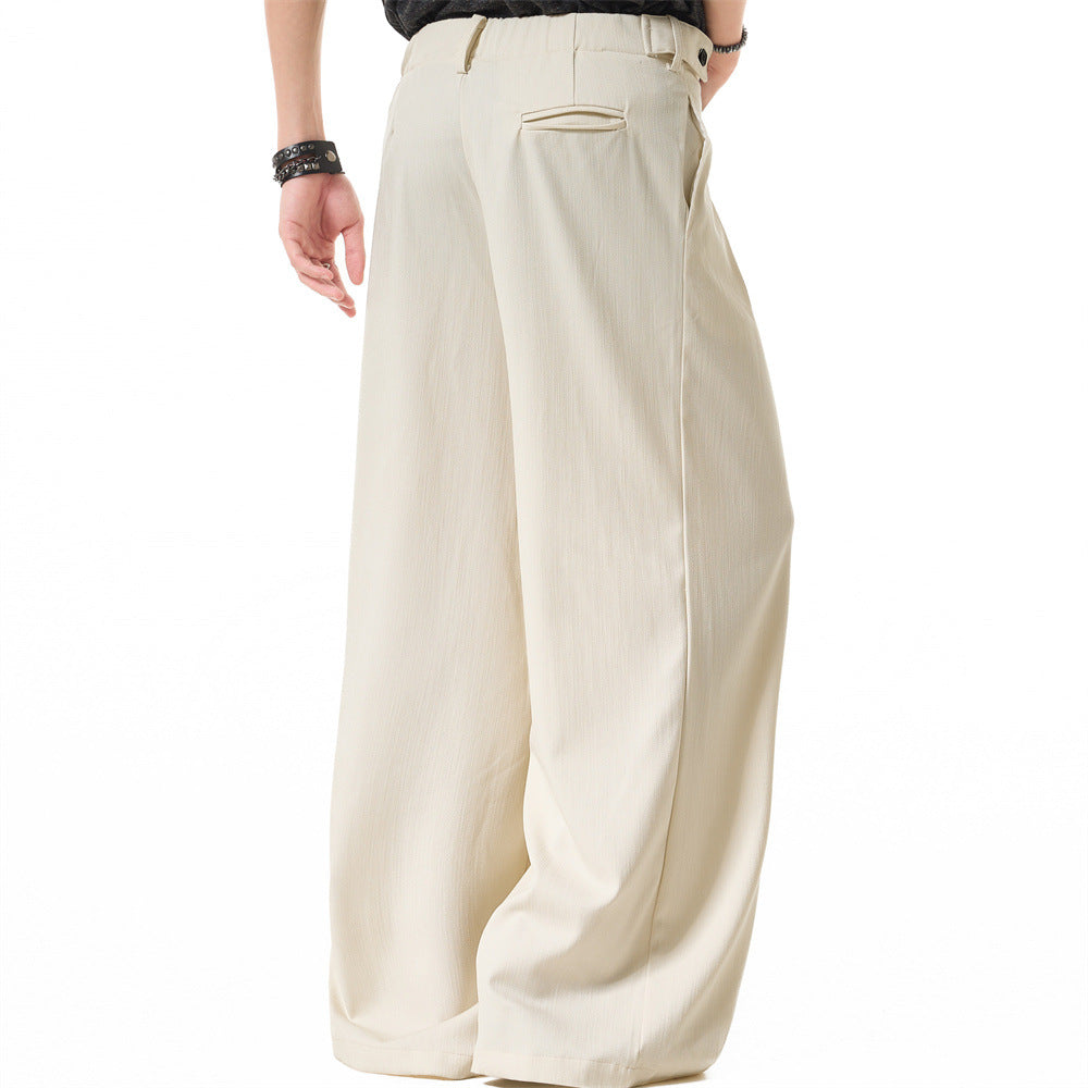 Wide-Leg Pleated Trousers – Men's Loose Fit Draped Floor-Length Pants