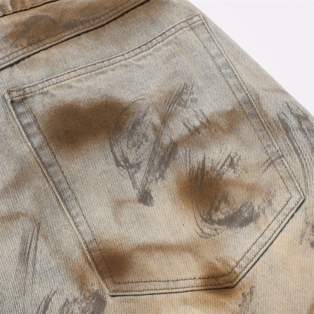 Distressed Jeans for Men – Baggy Wide-Leg Tie-Dye Washed Denim