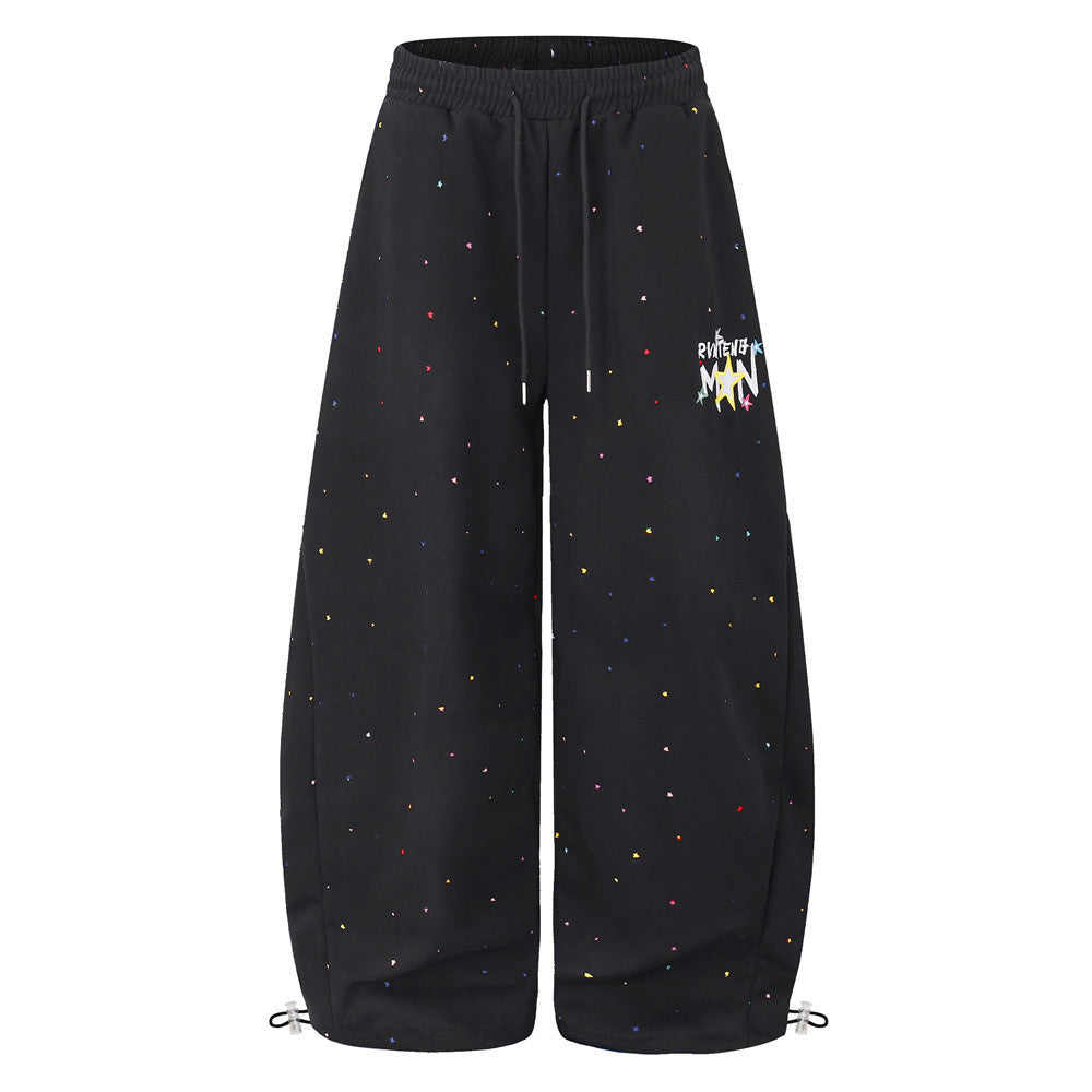 Wide-Leg Sweatpants Men – Allover Star Print & Embroidered Logo Streetwear