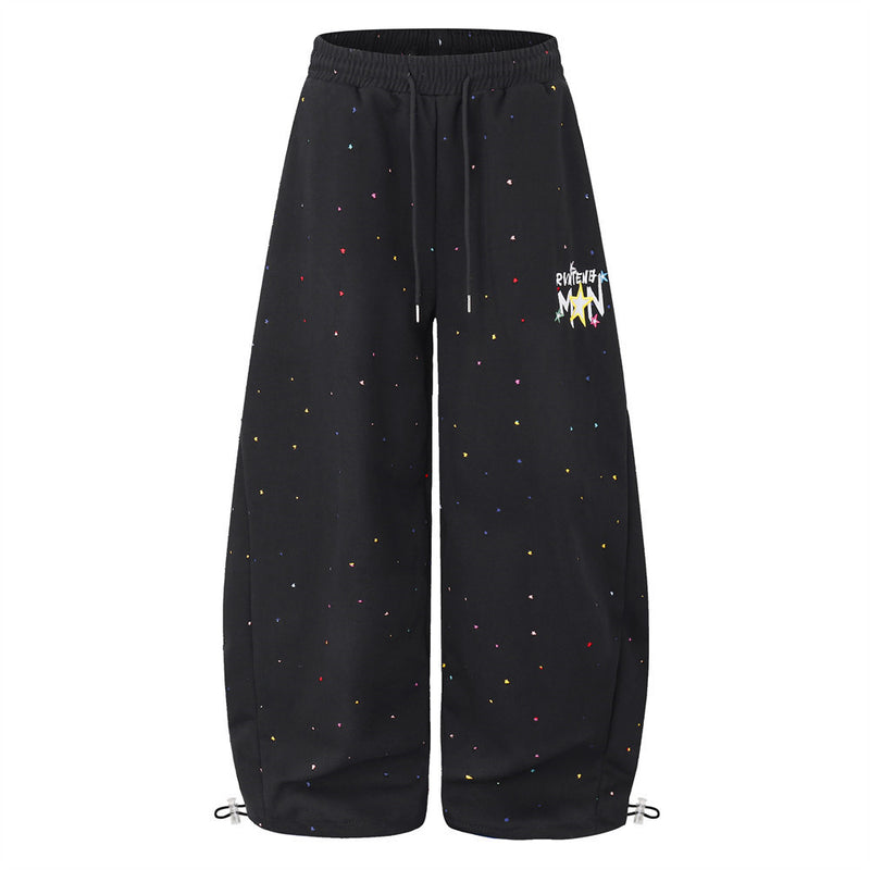 Wide-Leg Sweatpants Men – Allover Star Print & Embroidered Logo Streetwear