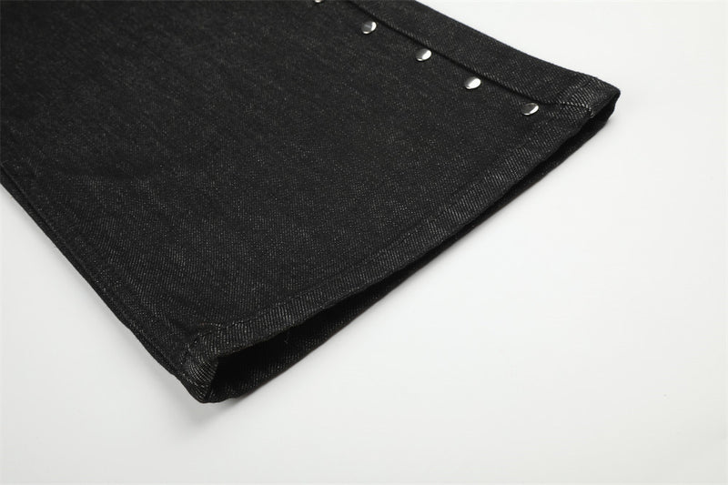 Jean bootcut noir pour homme avec rivets latéraux et patchs arrière étoile léopard