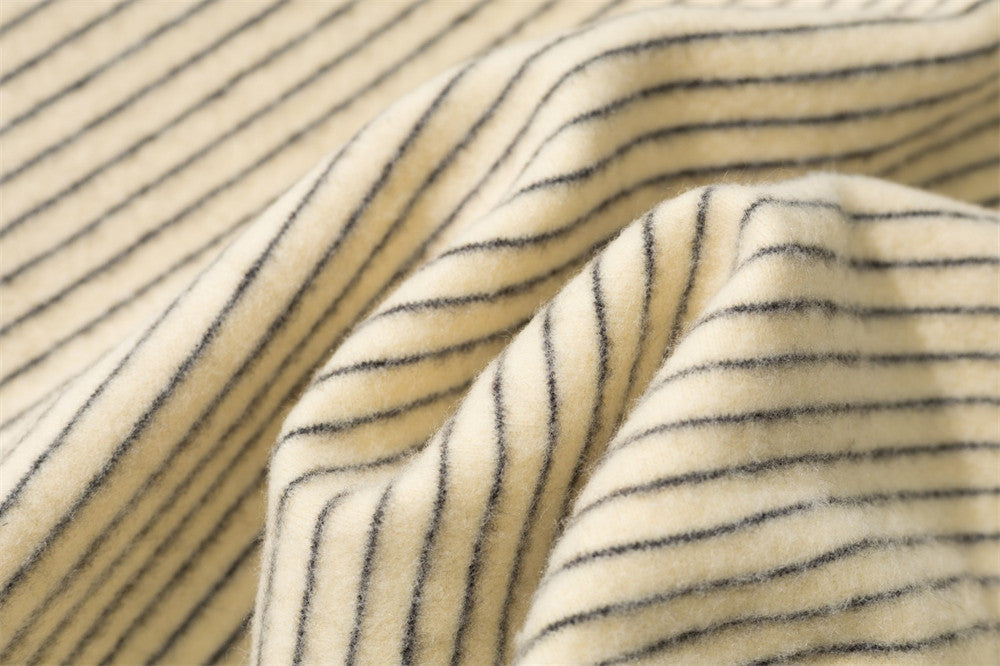 Striped Faux-Fur Hood Bomber Jacket – Double-Breasted Oversized Winter Coat