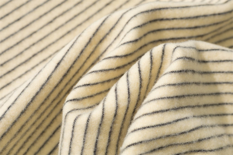 Striped Faux-Fur Hood Bomber Jacket – Double-Breasted Oversized Winter Coat