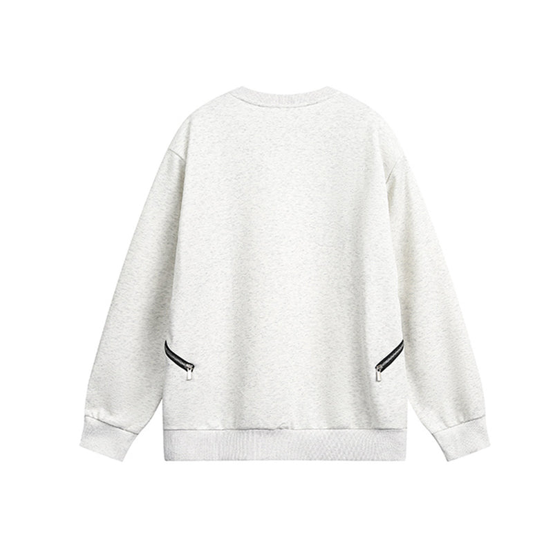 Sweat-shirt punk streetwear à col rond avec anneaux métalliques sur les épaules