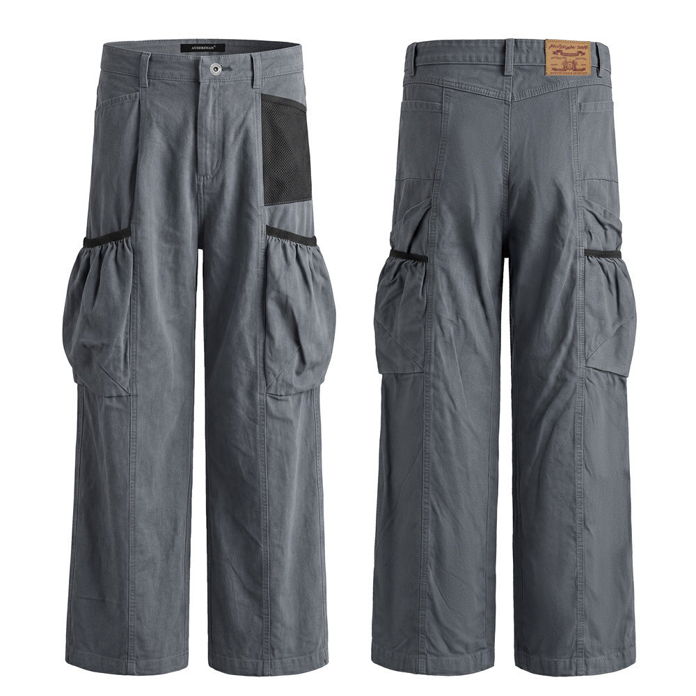 Men's Loose Fit Cargo Pants Wide Leg Bubble Pocket Deconstructed Trousers