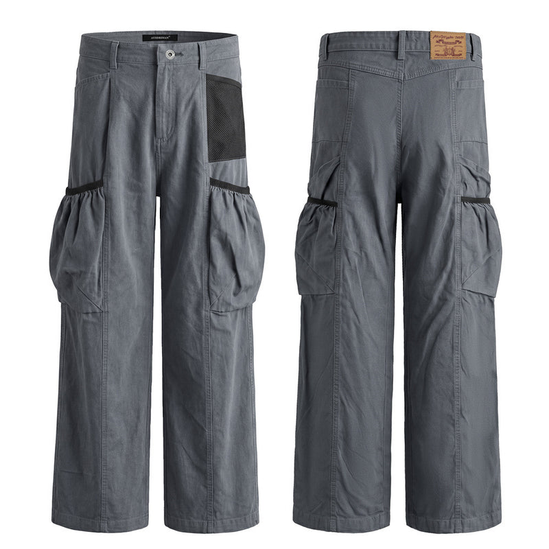 Men's Loose Fit Cargo Pants Wide Leg Bubble Pocket Deconstructed Trousers