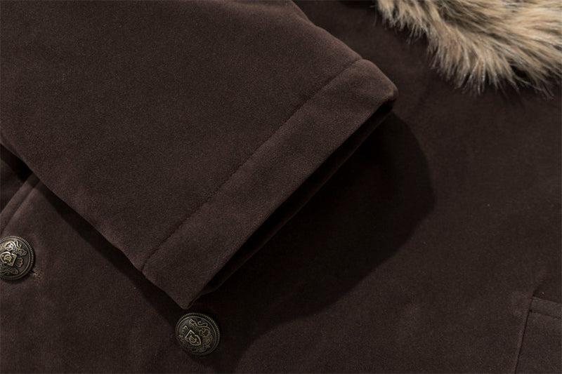 Men's Double-Breasted Padded Jacket with Faux Fur Collar
