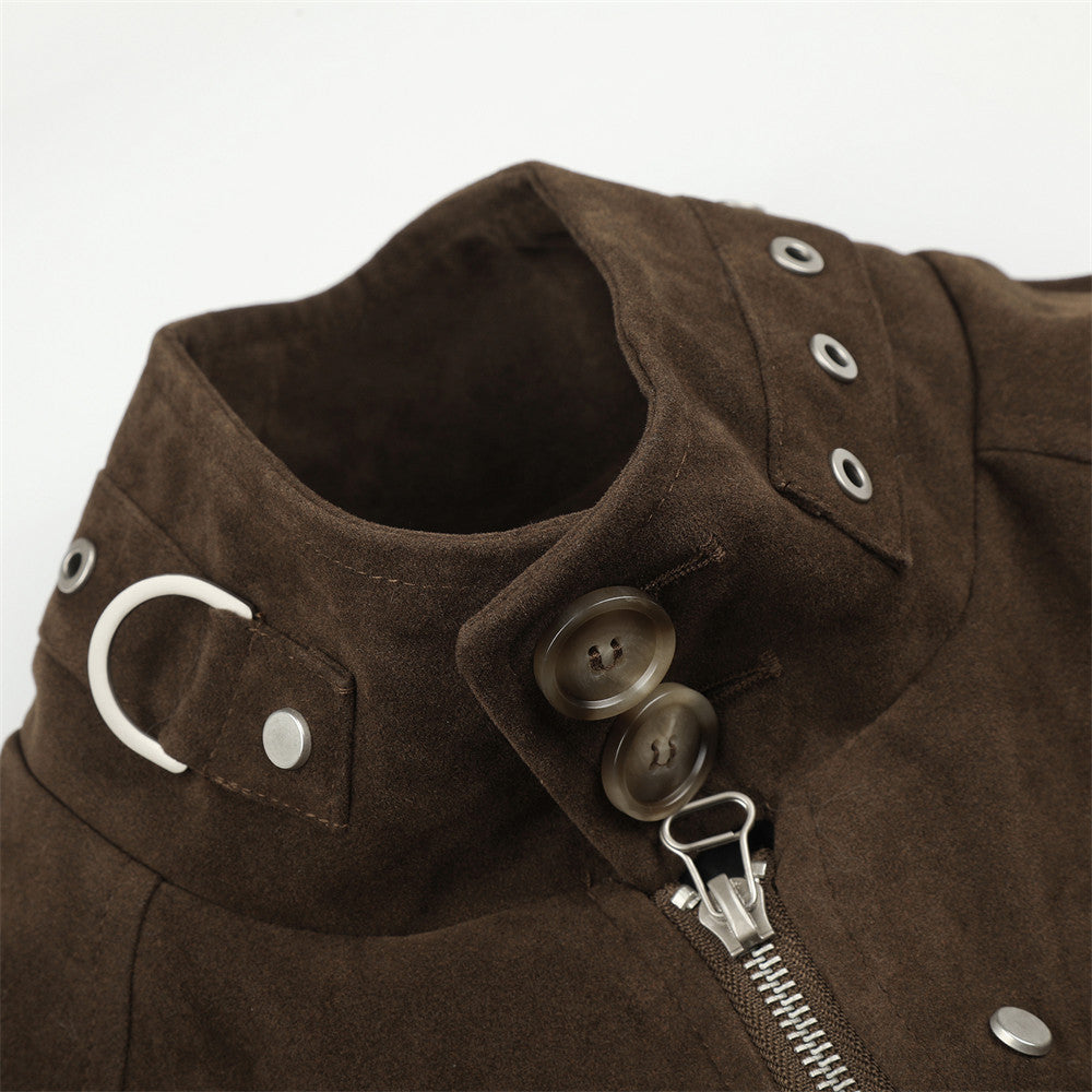 Mens Bomber Jacket – Cropped Stand Collar Zip-Up with Metal Hardware