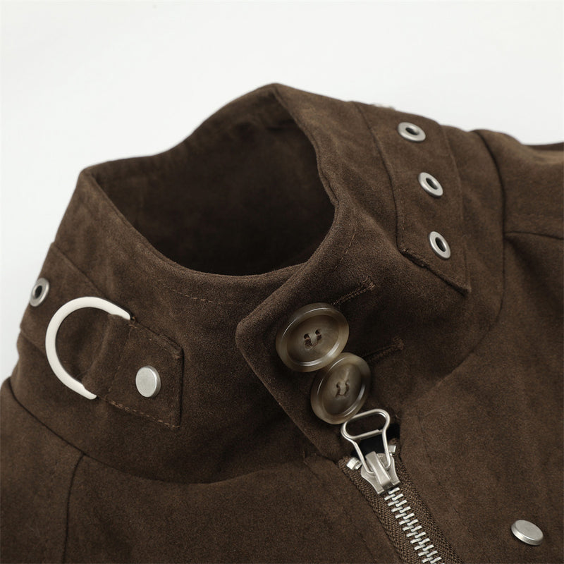 Mens Bomber Jacket – Cropped Stand Collar Zip-Up with Metal Hardware