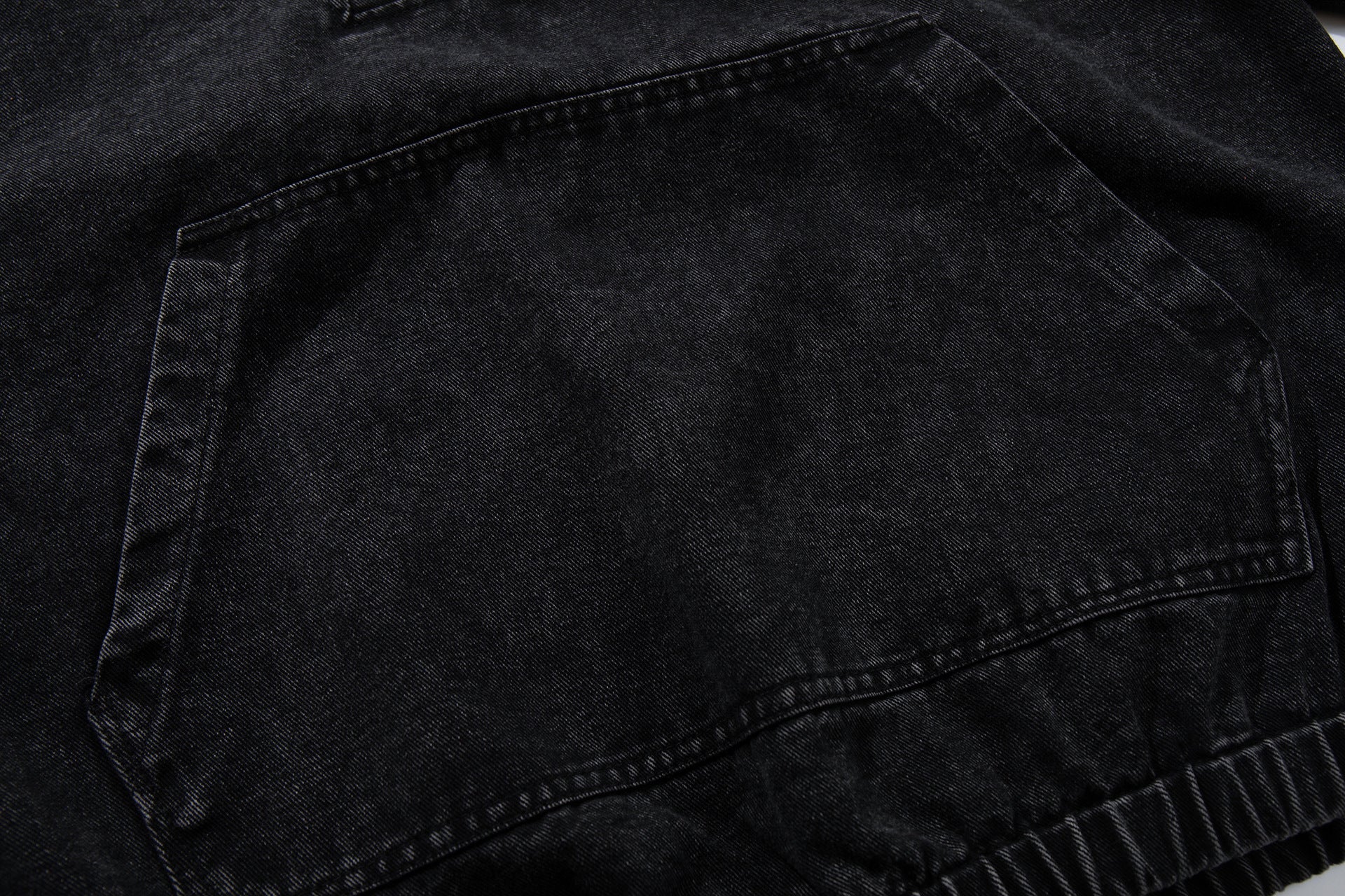 Washed Black Denim Hoodie Pullover with Metal Clasp Buckles