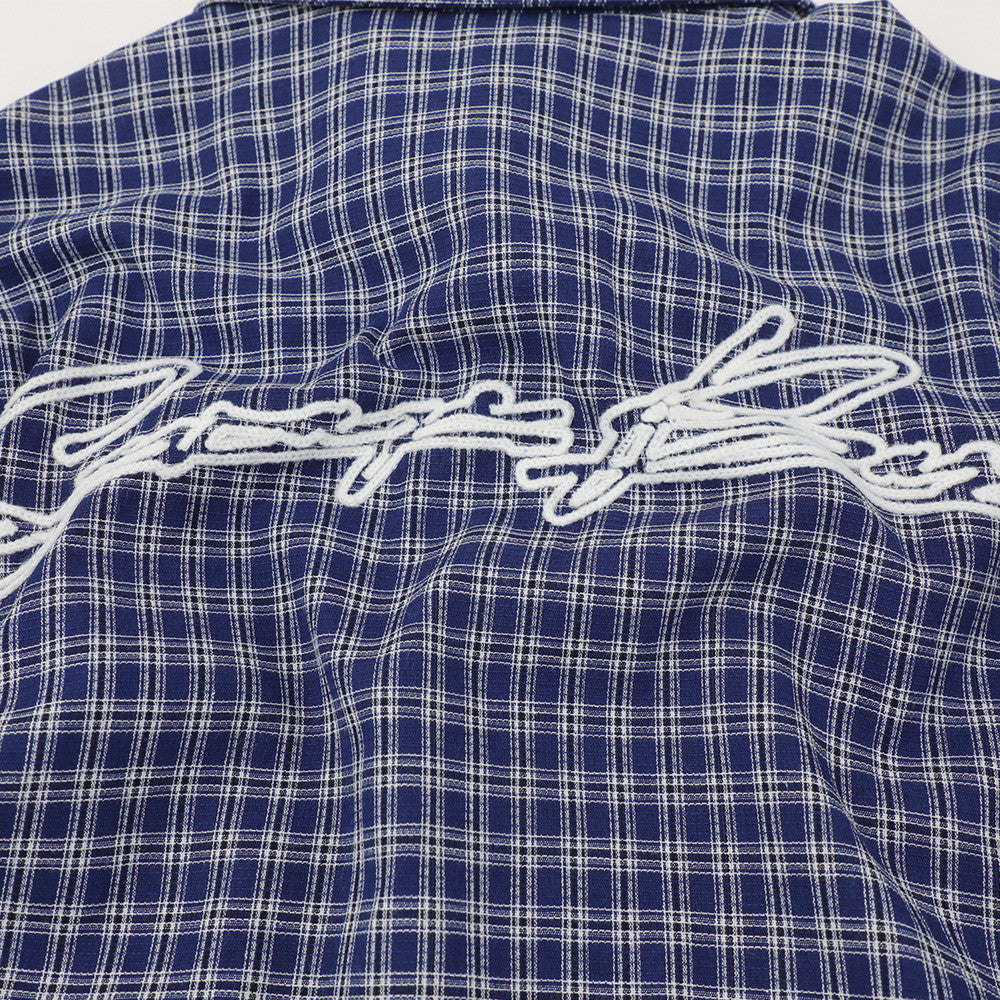 Men's Plaid Long Sleeve Shirt with Rope Loop Embroidery — Relaxed Fit