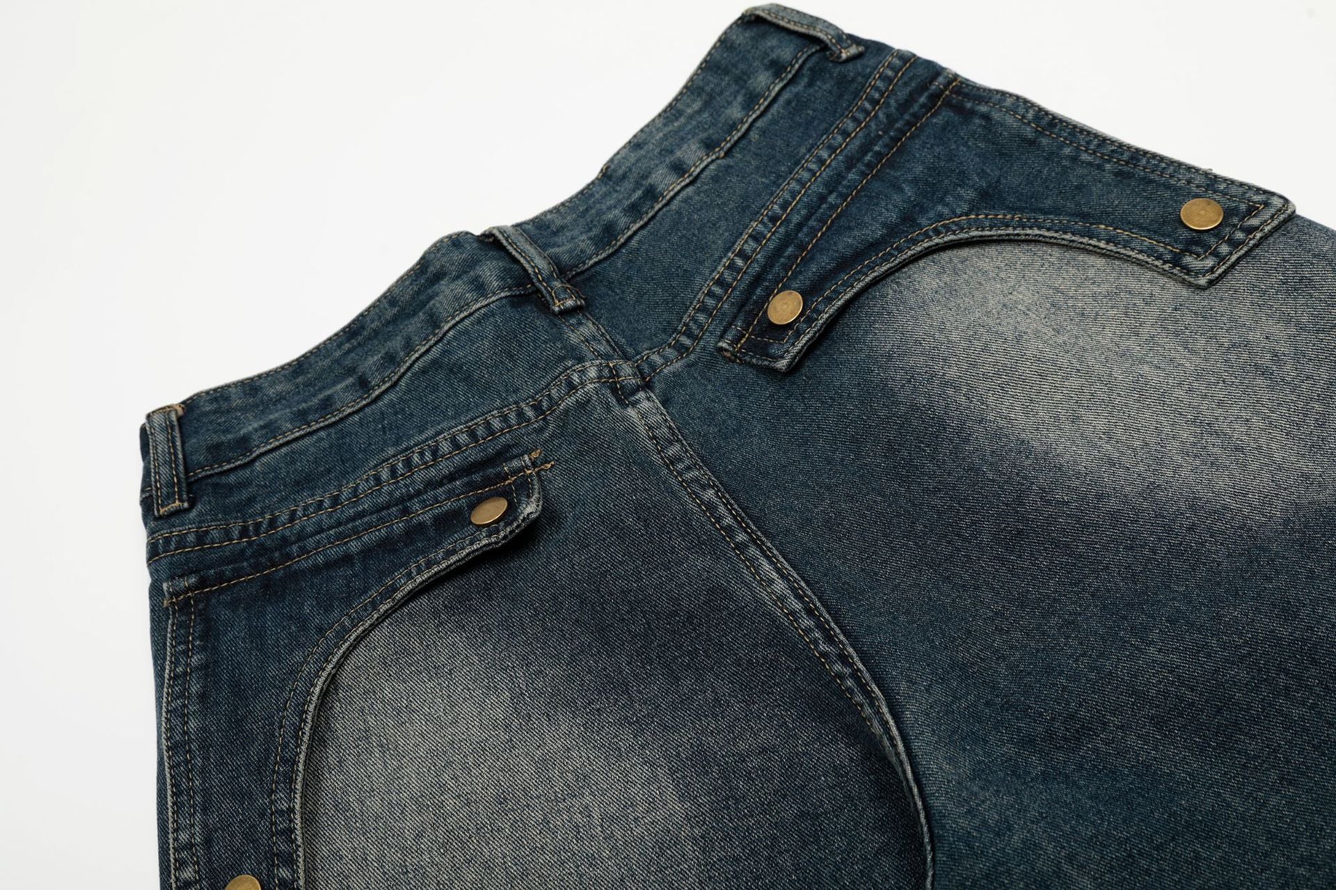 Baggy Jeans with Celestial Embroidery, Raw-Edge Seam & Wide Leg — Unisex Vintage