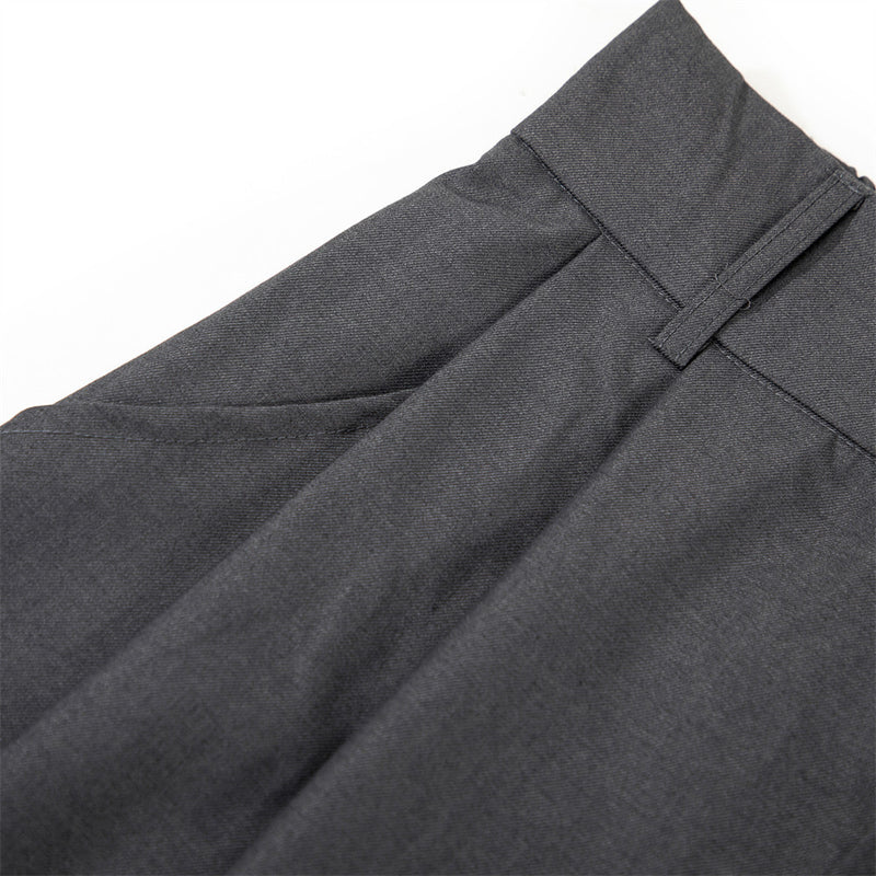 Wide-Leg Pleated Culottes Shorts with Button Fly
