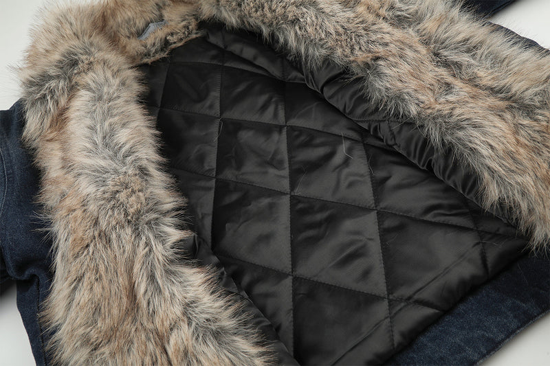 Fur Collar Denim Jacket – Fleece-Lined Vintage Moto Style